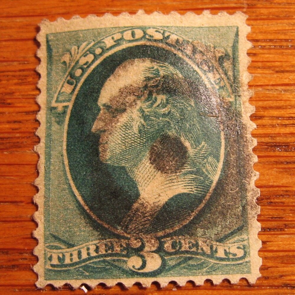 1870-71. George Washington 3 Cent Stamp Green Without Grill